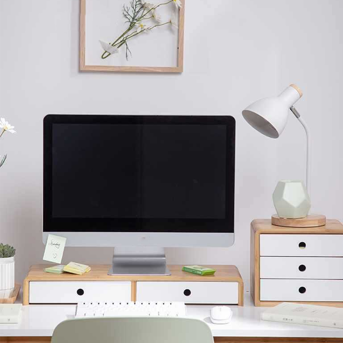 Laptop Stand Bamboo - Bamboo Monitor Stand Riser with 2
