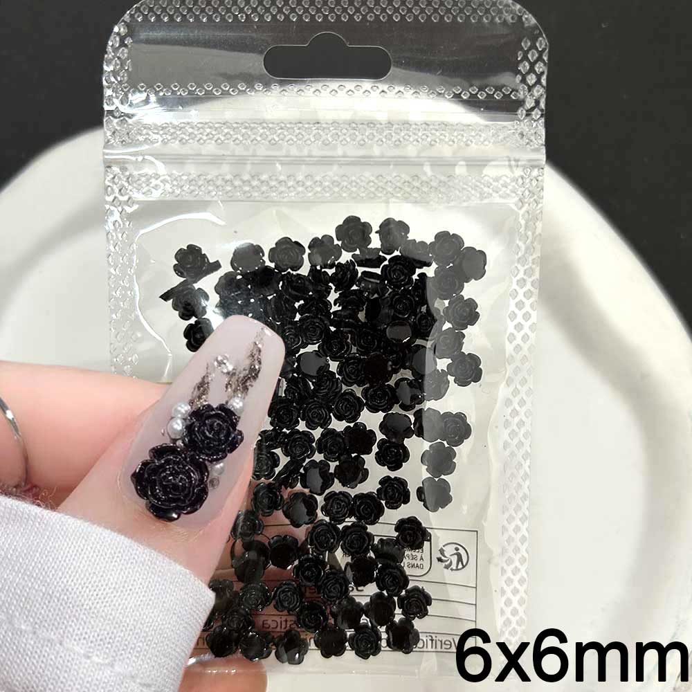 Trending Tech Accessories - 100pcs Black Rose Resin Nail Charm